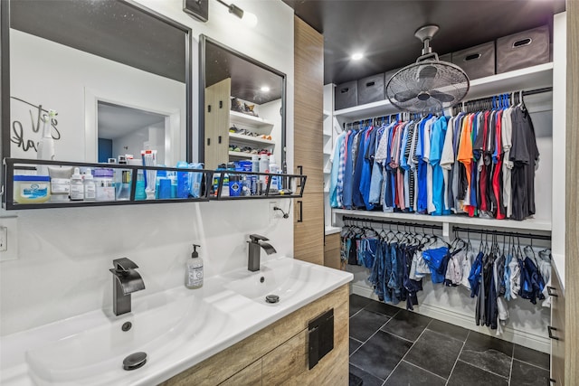 bathroom with vanity and tile patterned floors