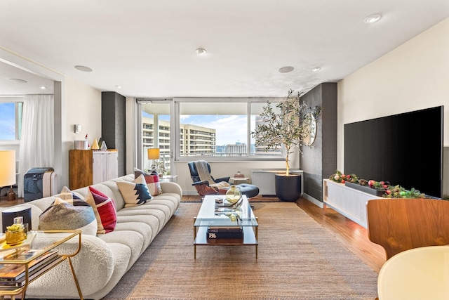 living room with hardwood / wood-style flooring and plenty of natural light