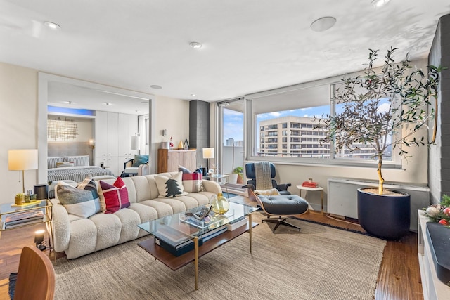 living room with hardwood / wood-style floors