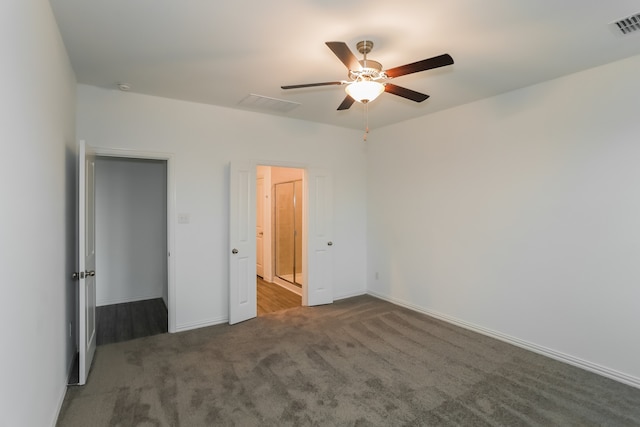 unfurnished bedroom with carpet and ceiling fan