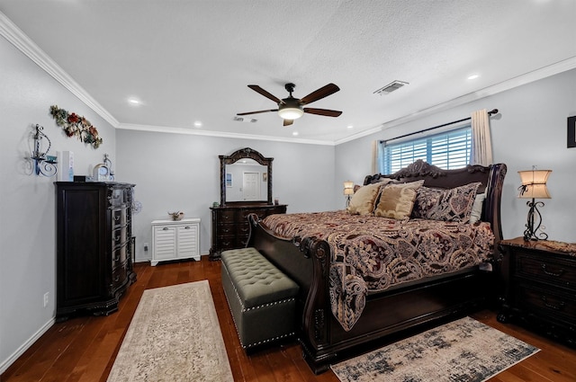 bedroom featuring dark wood-type flooring and crown molding