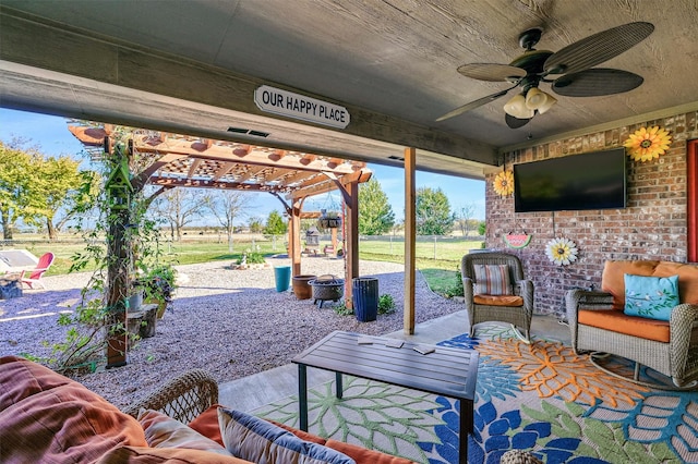239 W Line Rd, Whitesboro, TX 76273 - view of patio with a ceiling fan, outdoor lounge area, and a pergola