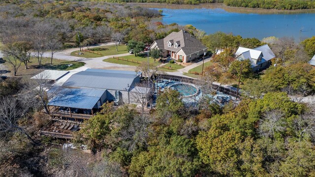 bird's eye view featuring a water view