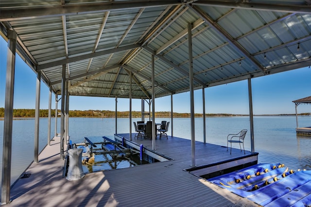 dock area featuring a water view