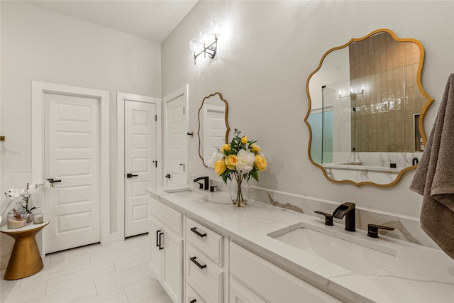 bathroom featuring vanity and walk in shower