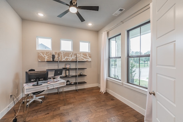 office area featuring hardwood / wood-style flooring and a wealth of natural light