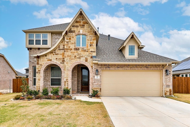 view of front of home featuring a front lawn and a garage