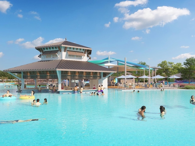 view of swimming pool featuring a gazebo