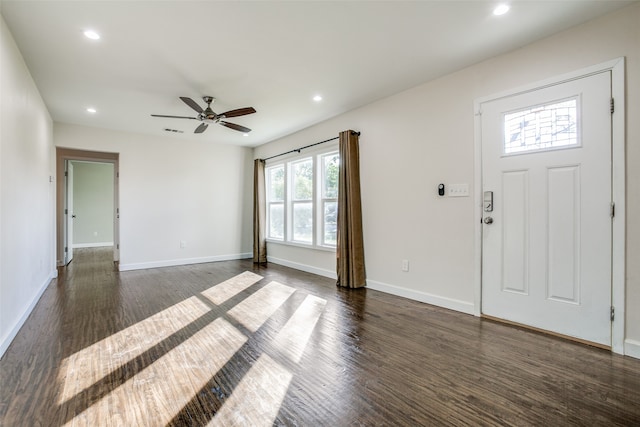 entryway featuring dark hardwood / wood-style floors and ceiling fan