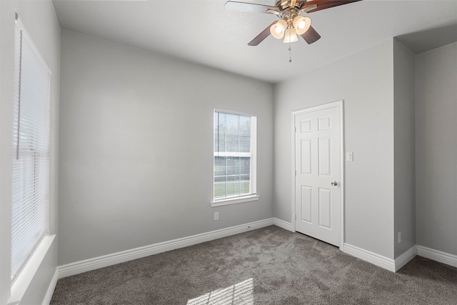 unfurnished bedroom with carpet and ceiling fan