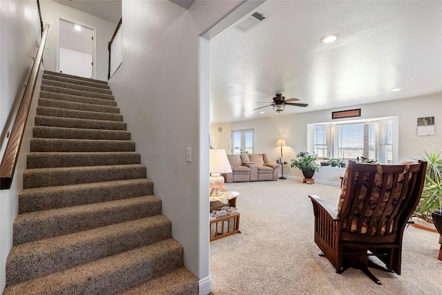 4379 County Road 4804, Wolfe City, TX 75449 - staircase with carpet, a ceiling fan, recessed lighting, and baseboards