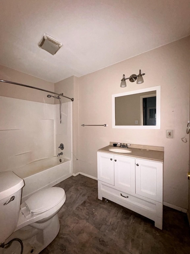 full bathroom with toilet, vanity, and bathtub / shower combination