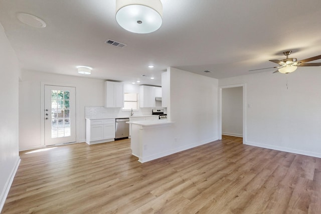 living room featuring ceiling fan and light wood-type flooring