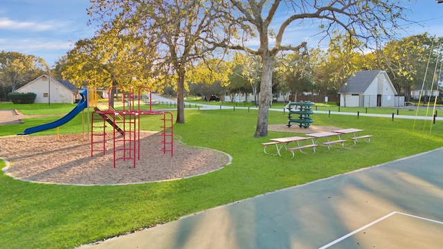 view of play area with a lawn