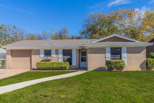 ranch-style house with a garage and a front yard