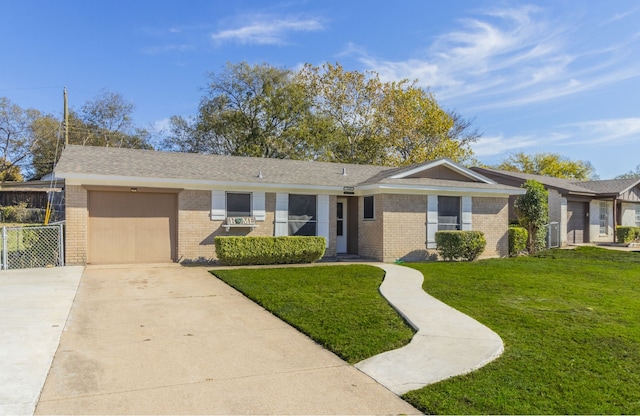 single story home with a garage and a front yard