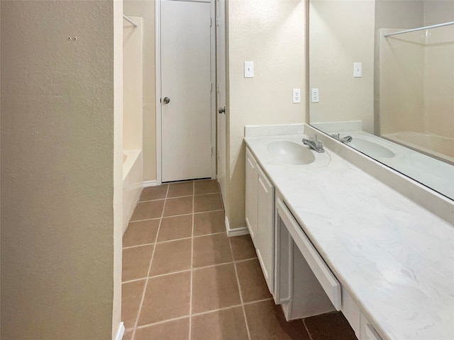 bathroom featuring tile patterned flooring, vanity, and bathing tub / shower combination