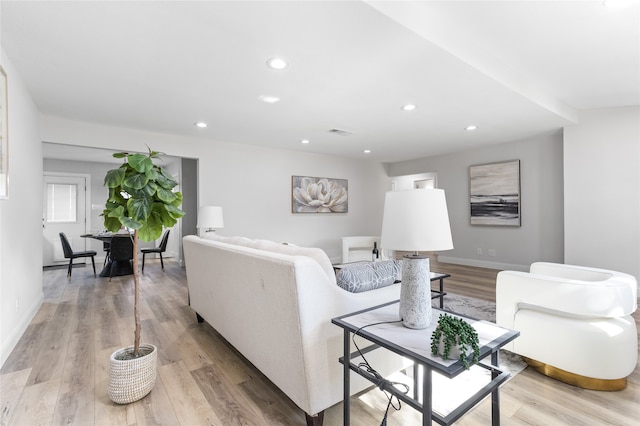 living room with light hardwood / wood-style floors