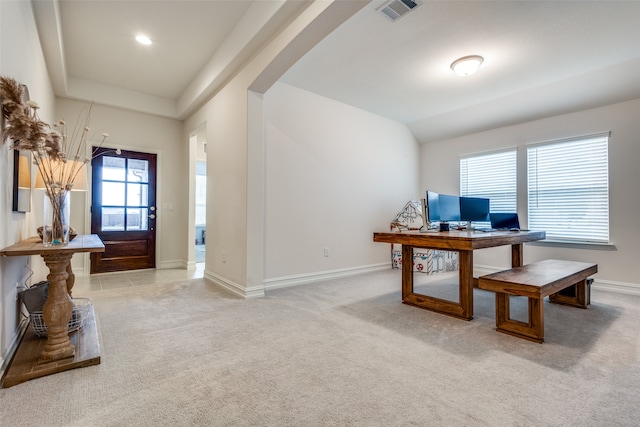 office with light colored carpet