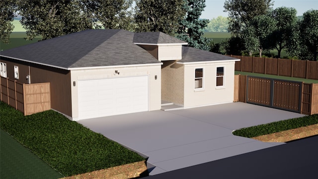 garage with driveway and fence