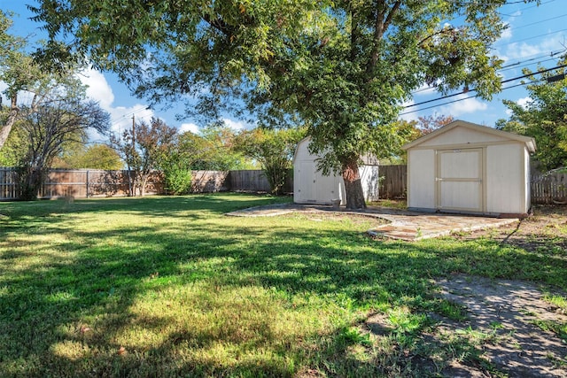 view of yard featuring a storage shed