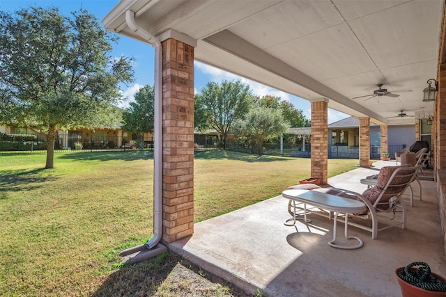 view of patio with ceiling fan