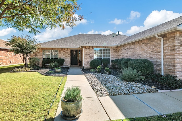 ranch-style home featuring a front lawn