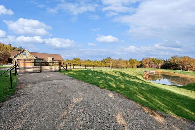 view of yard with a water view