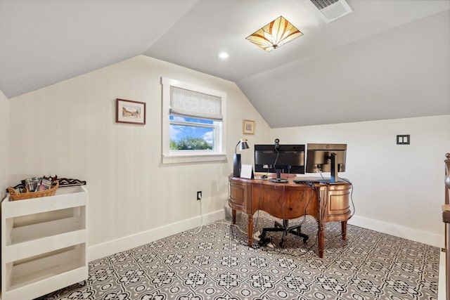 office featuring lofted ceiling