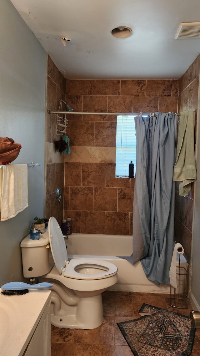 full bathroom featuring vanity, toilet, and shower / bath combo