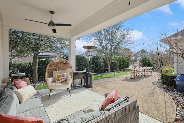 view of patio / terrace with outdoor lounge area, ceiling fan, and outdoor dining area