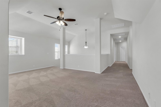 interior space featuring vaulted ceiling and ceiling fan