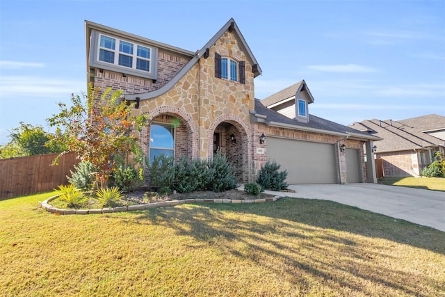 view of front of house featuring a garage and a front lawn