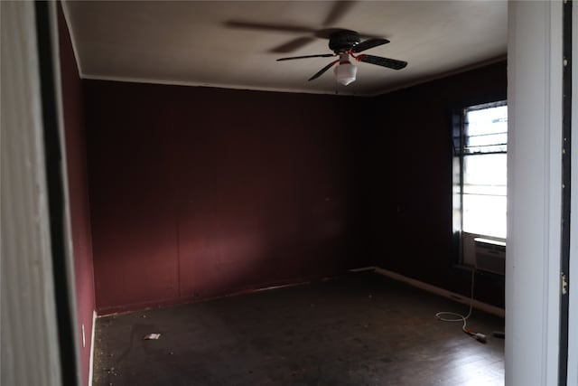 unfurnished room featuring ceiling fan, dark hardwood / wood-style flooring, and cooling unit