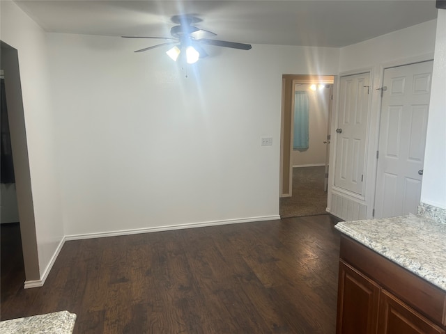 empty room featuring ceiling fan and dark wood-type flooring