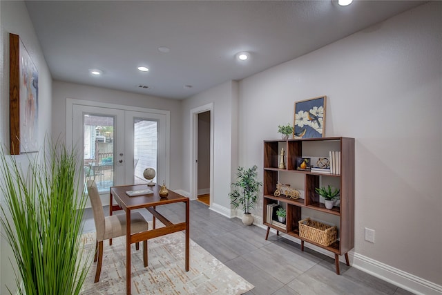 tiled home office with french doors