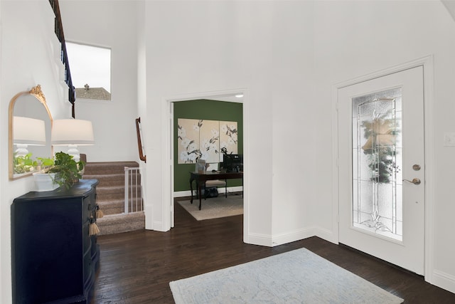 foyer entrance with dark hardwood / wood-style flooring and a wealth of natural light