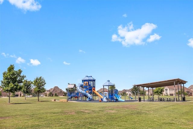 view of jungle gym with a yard