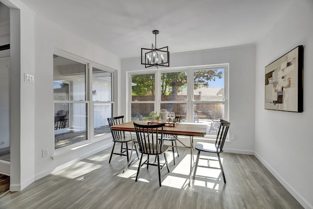 dining room with a chandelier and hardwood / wood-style flooring