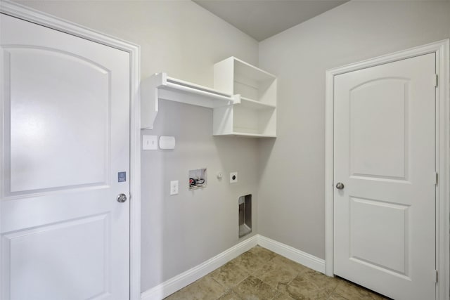 clothes washing area with electric dryer hookup, gas dryer hookup, and hookup for a washing machine