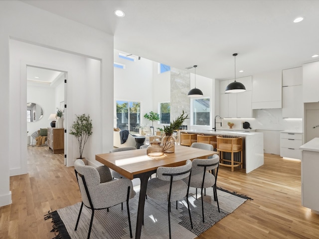 dining space with light hardwood / wood-style flooring