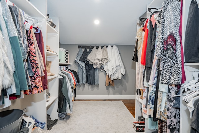 walk in closet featuring wood-type flooring