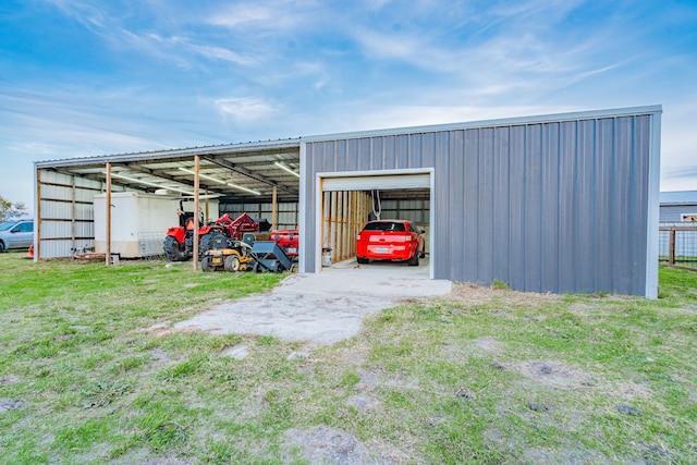 view of outdoor structure with a yard