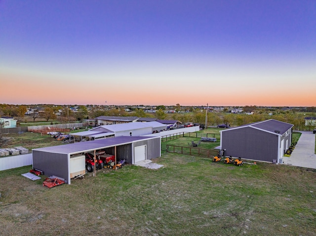 view of aerial view at dusk