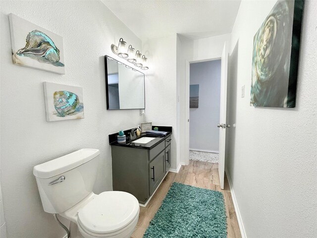 bathroom featuring vanity, toilet, and wood-type flooring