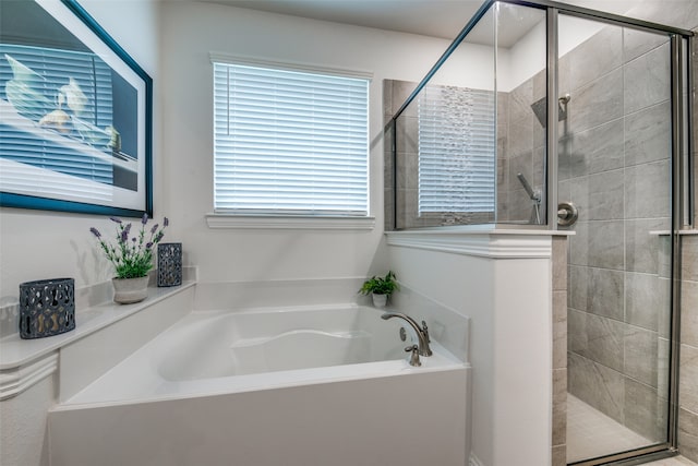 bathroom with separate shower and tub