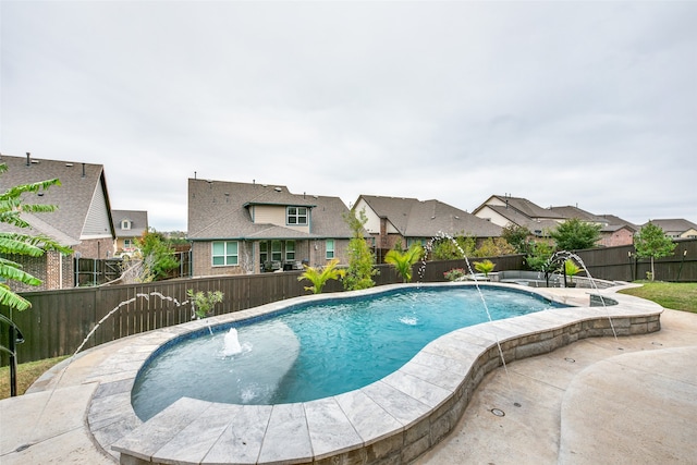 view of swimming pool featuring pool water feature