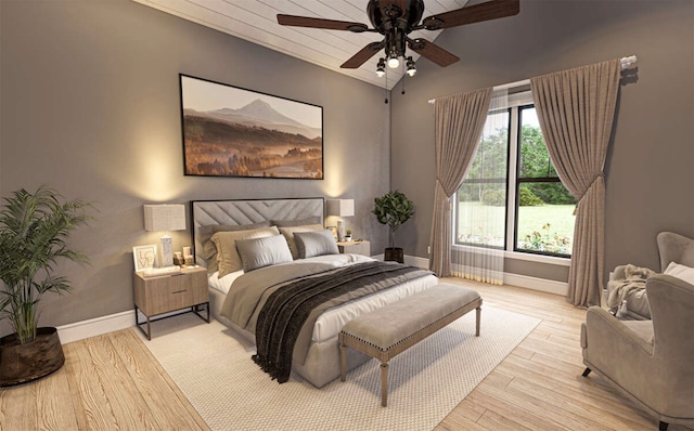 bedroom featuring ceiling fan and light hardwood / wood-style floors