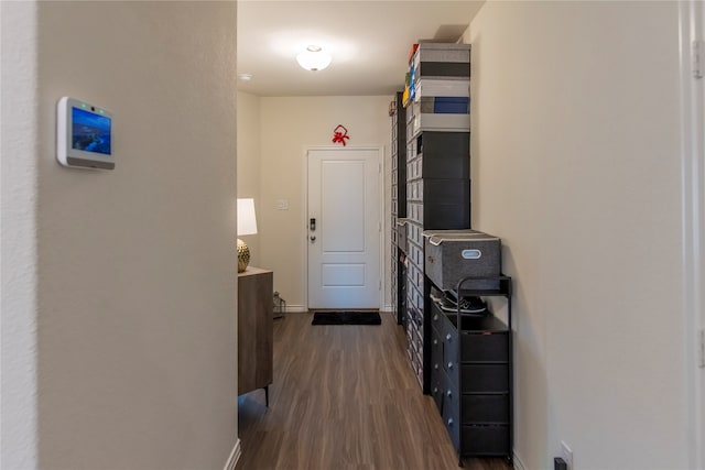 hall featuring dark wood-type flooring