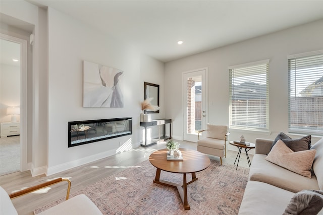 living room with light hardwood / wood-style floors